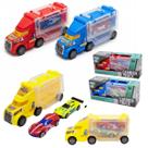 Caminhão Cegonha com 2 Carrinhos Miniatura Brinquedo Infantil Veículos para Criança