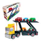 Caminhão Cegonha com Carros Infantil Brinquedos Educativos de Madeira Colorido Carimbras Criança 3 anos
