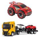 Caminhão Cegonha Grande Com 2 Carrinhos + Carrinho Com Aerofolio - BS Toys