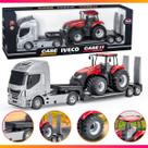 Caminhão De Brinquedo Iveco Plataforma Com Trator Case Menino Pneu Emborrachado