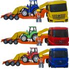 Caminhão Plataforma Com Retroescavadeira Brinquedo Infantil Superfrota Cores Sortidas Poliplac