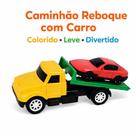 Caminhão Reboque Infantil com Carro Plástico Resistente, Rodas Livres e Cores Variadas