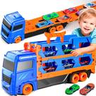 Caminhão Transport Cegonheira Azul Que Vira Pista Com 2 Carrinhos - Dm Toys