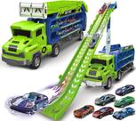 Caminhão transportador de brinquedos Bstoyder com pista de corrida de 46 cm e 6 carros de 2 a 8 anos