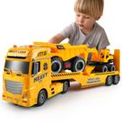 Caminhão transportador de construção Toy Dwi Dowellin 25,6 cm com escavadeira