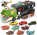 Caminhão transportador de dinossauros com 10 minicarros para crianças de 3 a 7 anos