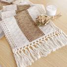 Caminho De Mesa Boho Rústico Com Borlas Em Linho E Macramê De Algodão Para Decoração De Verão E