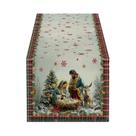 Caminho De Mesa De Natal Com Fundo Claro E Padrão De Floco De Neve Com Cena De Natividade Para