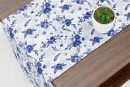 Caminho De Mesa Trilho Floral Azul e Branco