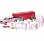 Caminhonete rosa Playset Valley Ranch com trailer para cavalos