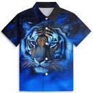 Camisa Amasnay Blue Galaxy Tiger Hawaiian para meninos de 3 a 14 anos
