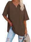 Camisa ATHMILE Halloween com decote em V e meia manga para mulheres, marrom
