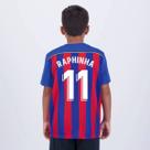 Camisa Barcelona Listrada Juvenil Azul e Vermelha 11 Raphinha