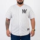 Camisa Baseball M10 Plus Size Classic NY Listrado Branco Cor:BrancoTamanho:G2
