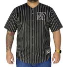 Camisa Baseball M10 Plus Size Classic NY Listrado Preto Cor:PretoTamanho:G3