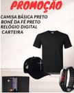Camisa básica preta+boné da fé preto+carteira+relógio digital