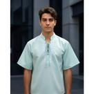Camisa Bata Indiana Masc Manga Curta Gola Pala Bordada T: M