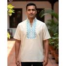 Camisa Bata Indiana Masculina Manga Curta Gola Pala Bordada T: Gg Cor:Bege IF-1402