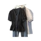 Camisa Blusa Feminina plus Size Com Decote Em V E Manga Curta, Cintura Elástica, Cor Sólida, Para