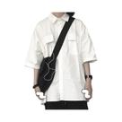 Camisa Branca Oversize De Manga Curta Para Mulheres, Blusa Casual Solta Com Gola Reversa Para