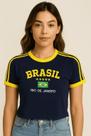 Camisa Brasil Bordada BabyLook Feminina