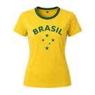 Camisa Brasil Retro Estrelas Algodão Amarelo - Feminino Tamanho:MCor:Amarelo