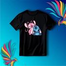 Camisa Camiseta de Poliéster com Estampa do Stitch casal