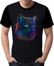 Camisa Camiseta Estampada T-shirt Face Gato Neon Felino 4 Camisa Camiseta Estampada T-shirt Face Gato Neon Felino 4