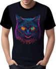 Camisa Camiseta Estampada T-shirt Face Gato Neon Felino 5 Camisa Camiseta Estampada T-shirt Face Gato Neon Felino 5