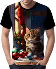 Camisa Camiseta Tshirt Natal Festas Gato Gatinho Fofo Neve 2