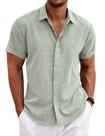 Camisa casual de linho com botões, verão, verde claro, masculina Camisa casual de linho com botões, verão, verde claro, masculina