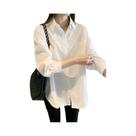 Camisa Casual De Manga Longa Estilo Coreano Branca Para Mulheres, Blusa Solta Para Escritório
