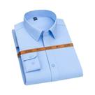 Camisa Casual De Negócios Masculina De Manga Longa Slim Fit Azul Escuro, Stretch, Respirável E De