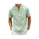 Camisa Casual De Praia Masculina Vintage Em Algodão E Linho Com Gola Henley E Manga Curta Em Cores Camisa Casual De Praia Masculina Vintage Em Algodão E Linho Com Gola Henley E Manga Curta Em Cores