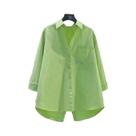 Camisa Casual Elegante Feminina Solta Com Botão E Bolso Em Cor Sólida Tendência Primavera Verão Para