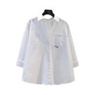 Camisa Casual Elegante Feminina Solta Com Botão E Bolso Em Cor Sólida Tendência Primavera Verão Para