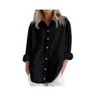 Camisa Casual Feminina De Algodão E Linho Manga Longa Cor Sólida Com Botões Para Primavera E Outono