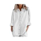 Camisa Casual Feminina De Algodão E Linho Manga Longa Cor Sólida Com Botões Para Primavera E Outono
