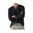 Camisa Casual Masculina De Algodão E Linho Com Decote Em V E Manga Longa, Respirável, Confortável, Camisa Casual Masculina De Algodão E Linho Com Decote Em V E Manga Longa, Respirável, Confortável,