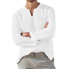 Camisa Casual Masculina De Algodão E Linho Leve Com Decote Em V E Manga Longa, Blusa Respirável Em