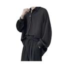 Camisa Casual Masculina Preta Oversize De Manga Longa Respirável Estilo Coreano Harajuku Camisa Casual Masculina Preta Oversize De Manga Longa Respirável Estilo Coreano Harajuku