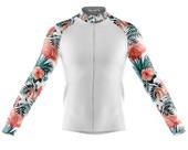 Camisa Ciclismo Floral Flamingo Longa Full Ziper Branca Mtb -