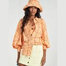 Camisa Colcci Mangas Bufantes Xadrez Laranja