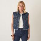 Camisa Colete Jeans Cropped com Barra Desfeita