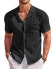 Camisa COOFANDY Knit Button Down de manga curta preta