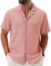 Camisa Cotrasen Cuban Linen para homens de manga curta, cinza, rosa, S