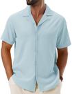 Camisa Cotrasen Cuban Untucked, manga curta, linho, masculina, azul L