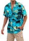 Camisa Cromoncent Hawaiian para homens de manga curta azul-petróleo 2XL
