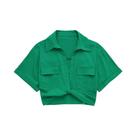 Camisa Cropped De Linho Com Nó Frontal E Bolsos Em Patch Para Mulheres, Blusa Chic Vintage Camisa Cropped De Linho Com Nó Frontal E Bolsos Em Patch Para Mulheres, Blusa Chic Vintage