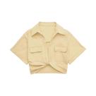 Camisa Cropped De Linho Com Nó Frontal E Bolsos Em Patch Para Mulheres, Blusa Chic Vintage Camisa Cropped De Linho Com Nó Frontal E Bolsos Em Patch Para Mulheres, Blusa Chic Vintage